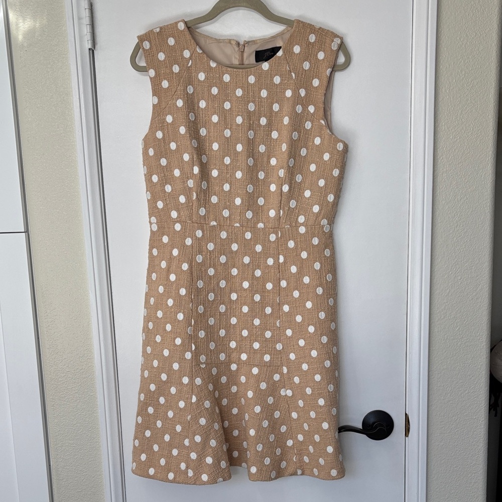 J. Crew Tan and White Polka Dot Mini Dress